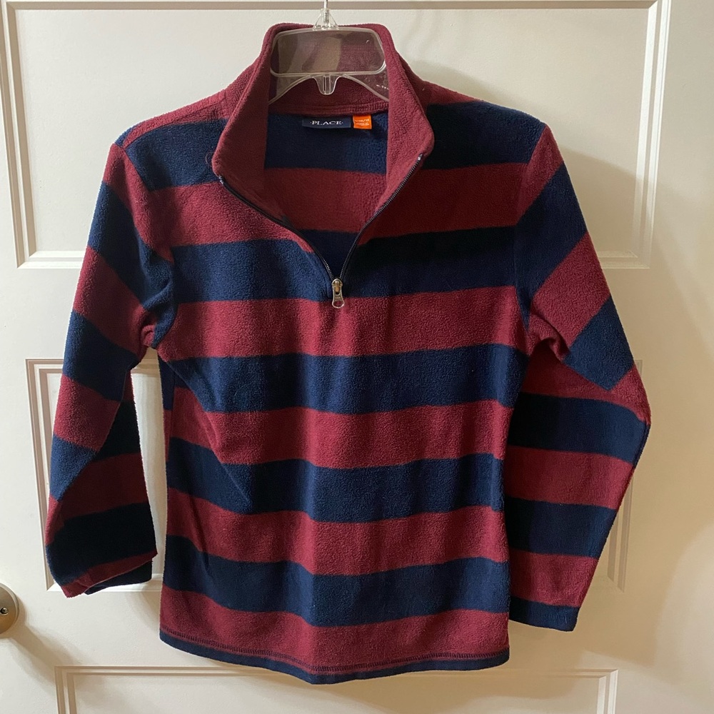 Boys size Large 10-12, navy/burgundy stripe, Children’s Place, fleece pullover
